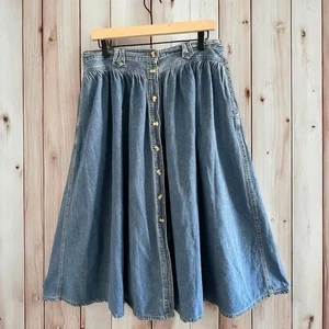 Bill Blass Vintage 100% Cotton Blue Denim Jean Maxi Skirt with Pockets | Size 16 - Picture 1 of 5