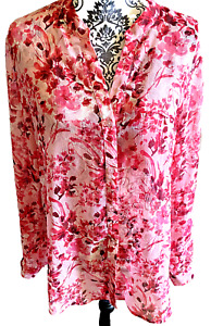 Kut From The Kloth XL Blouse Pink Floral XL Button Front Sheer Top shirt Pretty