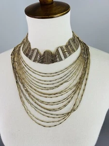 NATASHA  Boho Festival Necklace Collar Choker Cascading Statement Gold Tone - Picture 1 of 5