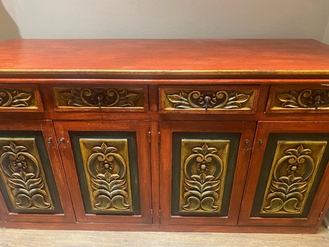 ONE OF A KIND HAND PAINTED SOLID WOOD CREDENZA/ CABINET. GREAT CONDITION Cover