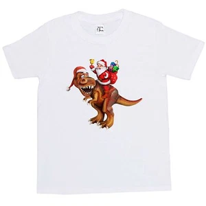1 Tee Kinder Mädchen Santa Reiten Dinosaurier T Rex Weihnachten T-Shirt T-Shirt - Bild 1 von 30