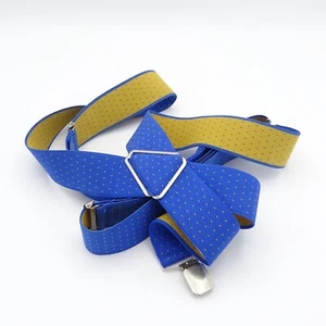 Vintage Blue Mustard Yellow Silver Tone Clip On Braces Suspenders - Picture 1 of 2