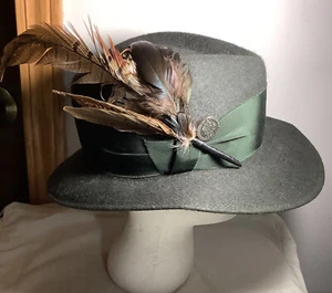 VTG~ Hand Made Collins-Hüte Wien-Salzburg Vienna Aus Wien Fedora with Feather - Picture 1 of 17