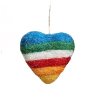 Rainbow Heart Ornament - Felted Love Romantic Valentines Christmas Decoration - Picture 1 of 3