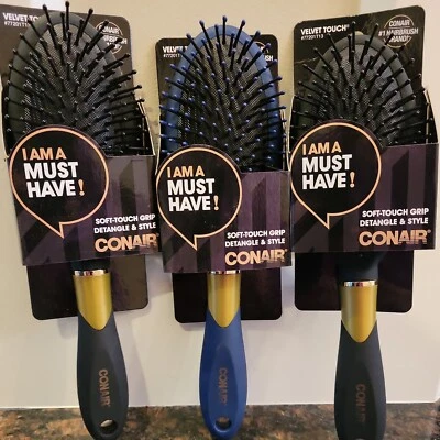 3(Tres) CEPILLOS DE PELO CONAIR Terciopelo Suave-Toque y Estilo - 2 negro + 1 color azul marino Foto 1 de 4