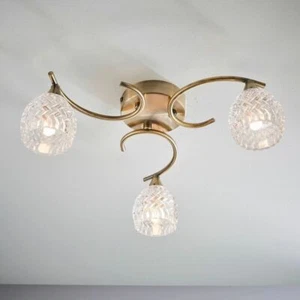 REAGAN Ceiling Light 3-Light / 5-Light Antique Brass/Chrome Semi Flush Glass cut - Picture 1 of 29