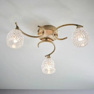 REAGAN Ceiling Light 3-Light / 5-Light Antique Brass/Chrome Semi Flush Glass cut - Image 1 of 4