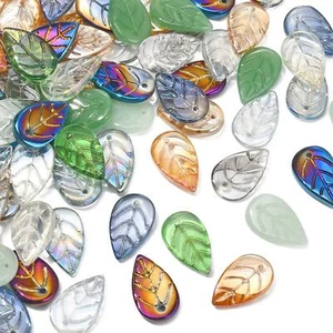 100x Handmade Lampwork Crystal Glass Leaf Charms Pendants for Jewelry Making DIY - Picture 1 of 7
