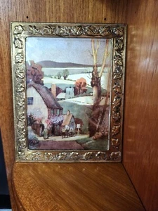 Vintage Wandbehang Folienbild alt Landhaus Garten Pferd Messing Elpec  - Bild 1 von 7