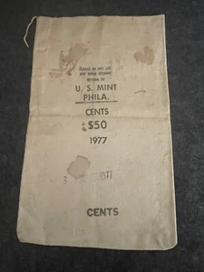 Vintage 1977 US Mint Philadelphia Bank Canvas Cloth Coin Bag Cents $50 4609 - Picture 1 of 8