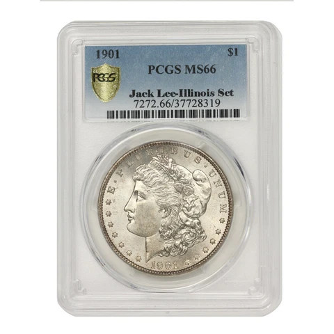 RARE 1901 $1 American Silver Morgan Dollar PCGS MS66 coin Jack Lee-Illinois Set Cover