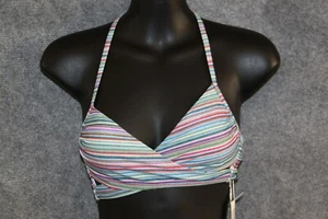 BIKINI OBERTEIL GRÖSSE 34 VON ESPRIT BLAU GEMUSTERT IN WICKELOPTIK MIT PADS - Bild 1 von 1