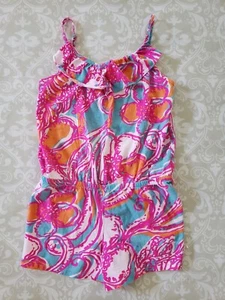 Lilly Pulitzer M 6-7 Girl Floral Romper Pink Orange Blue White - Picture 1 of 3