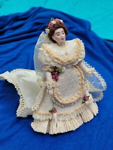 Vintage Miniature Dollhouse Doll Victorian Bride Lady Artisan Porcelain Silk
