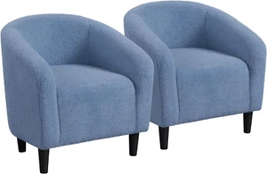Furry Sherpa Barrel Accent Chairs, Cozy Club Chairs with Armrests, Blue Set of 2 - Picture 1 of 12