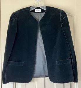 Vintage Koret Union Made Open Front Velour Black Lined Blazer Jacket - Picture 1 of 11