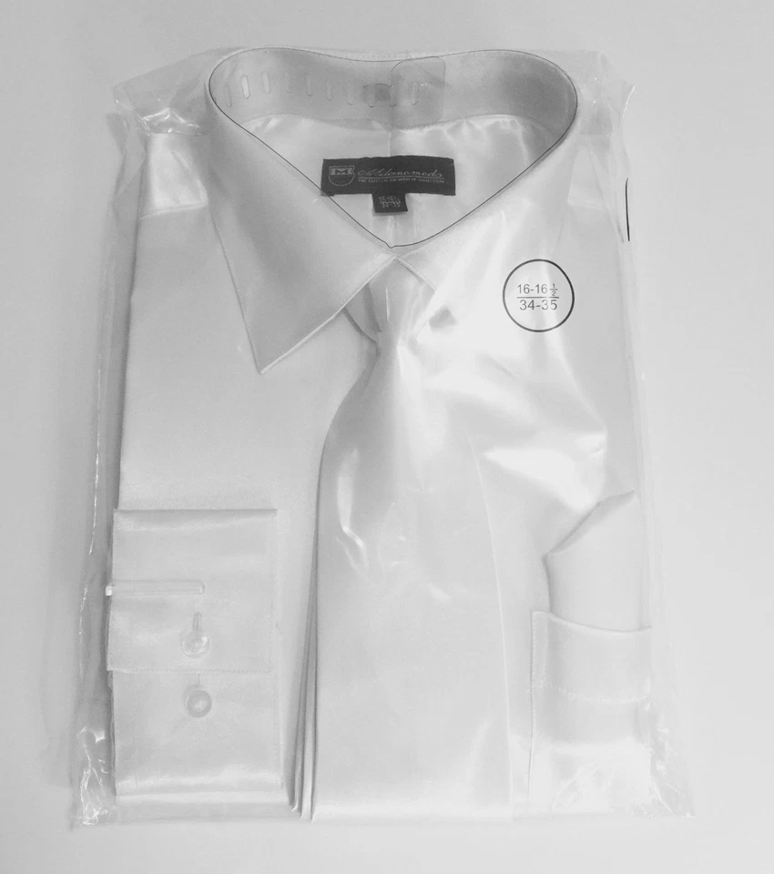 Men's Fashion Shiny Satin Dress Shirt With Tie And Handkerchief 10 colors SG08 - Image 1 of 4