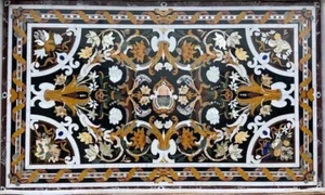 Black Marble Dining Table Mosaic Inlay Stone Handmade Living Room Furniture Deco - Picture 1 of 8