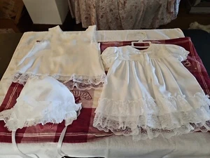 Vintage Something Pretty Baby Girls Dress 6 Months With Slip And Hat Cream - Picture 1 of 12