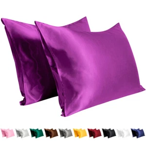 Silky Glazed Satin Pillowcase Luxury Soft Pillow Case 2 Pack 11 Colors - Picture 1 of 19