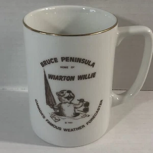 Vtg Wiarton Willie Canadian Groundhog Day Gold Rimmed Mug Bruce Peninsula 1983 - Picture 1 of 7