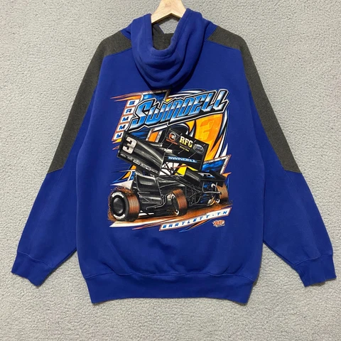 Vintage Sammy Swindell Hoodie Men's Large Blue Pullover Racing NASCAR Cover
