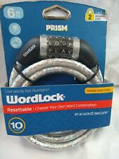 WordLock Flexible Cable Bike Lock Resettable Quick Release Silver 6ft 10mm NEW