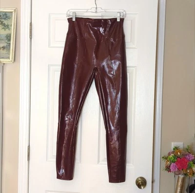 Spanx Burgundy Wine Red Faux Leather Leggings - Women's Size Medium - Image 1 of 4