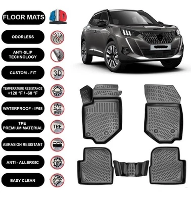 Alfombrillas forro para Peugeot 2008 (2019-2024) impermeables moldeadas en 3D 4 piezas Foto 1 de 4