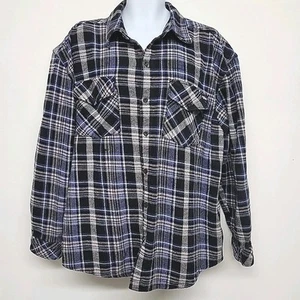 Dickies Black, Blue, Gray, White Plaid Heavy Flannel Shirt Men's Size 2XL - Picture 1 of 11