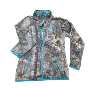Realtree Xtra Fleece Jacket Womens M Full Zip Camo Teal Trim Thumb Holes - Picture 1 of 6