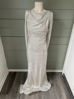 Stunning Swoop Back Adrianna Papell Women’s Silver Formal Gown size 12 - Image 1 of 2