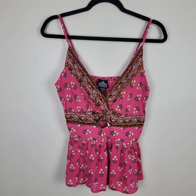 Angie Womens M Pink Floral V-Neck Tank Top NWT Y2K Boho Festival Front Cutout - Image 1 of 4