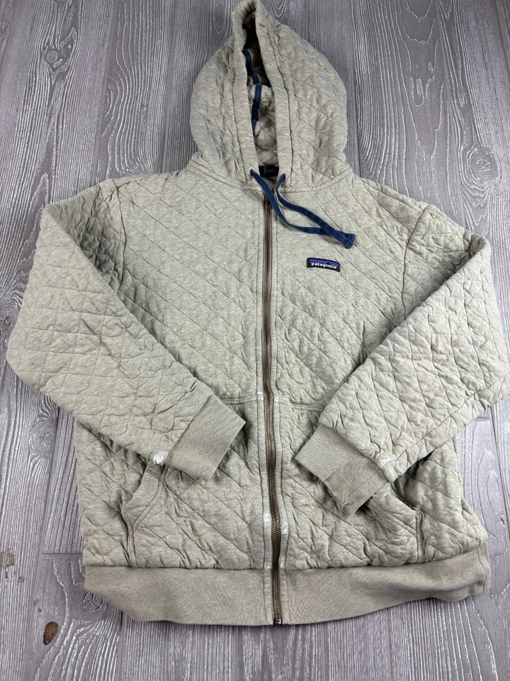 Patagonia Womens Organic Quilted Hoodie Gray - M Distressed - Image 1 of 4