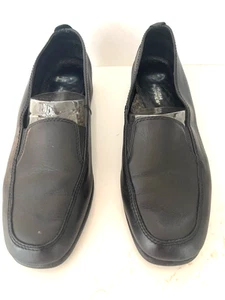 Hush Puppies Ladies Black Leather Slip-On Loafer Size 9M Square Toe - Picture 1 of 5