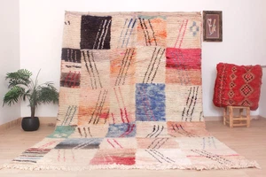 Tappeto rosso colorato marocchino fatto a mano stile tribale berbero tappeto lana vintage 6 x 9 piedi - Foto 1 di 10
