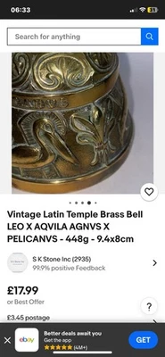 Antique Vintage Brass Sanctuary Hanging Church Bell, Pelicanus, Leo Aquila - Image 1 of 4