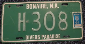 BONAIRE Divers Paradise 1992 Rental Vehicle License Plate H-308 - Picture 1 of 2