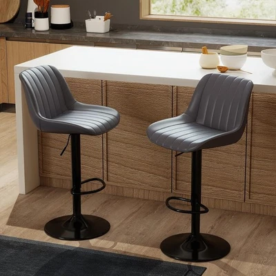 Bar Stools Set of 2, Swivel Counter Height Barstools with Back, SUEDE DARK GREY - Image 1 of 4