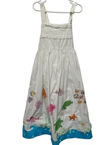 Cotton kids Vingtage White Dress W Sea Details And Fish M - Picture 1 of 8