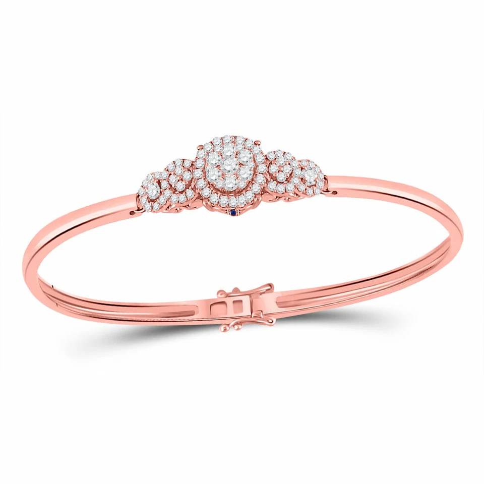 14kt Rose Gold Womens Round Diamond Cluster Bangle Bracelet 3/4 Cttw - Image 1 of 1