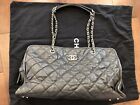 Auth Chanel Quilted Caviar Leather Large Tote Shoulder Bag Purse Handbag Black