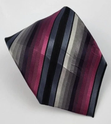 Kenneth Cole 反应丝绸领带灰色黑色粉红色条纹男式领带 59 x 3.3/8 — 第 1/4 张图片