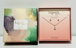 Bijoux Bar Delicates Silberfarben Halskette und Ohrringe Set Klar Zirkonia - Bild 1 von 5