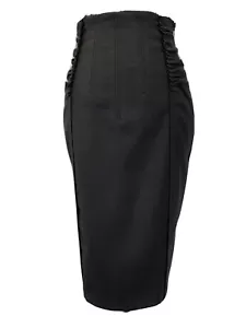 Womens Vintage Skirt Sz 8 Black Fitted Ruched High Waist Steampunk Wool Mix 90’s - Picture 1 of 8