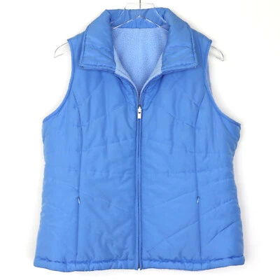 Izod Women's Reversible Vest Size XL Blue Fleece & Quilted Full Zip Pockets - Image 1 of 4