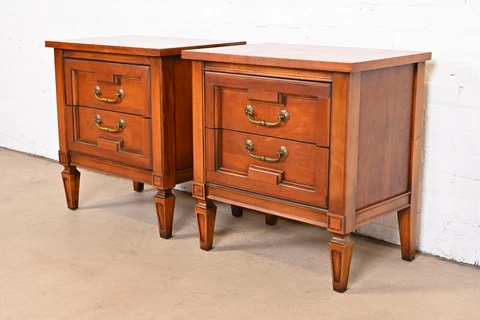 French Regency Louis XVI Fruitwood Nightstands in the Manner of Henredon, Pair Cover
