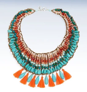 PANACEA Bright Fest Tassel & Stone Beaded Collar Statement Necklace - Picture 1 of 2