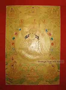43" x 32" Guru Rinpoche Gold Tibetan Buddhist Thangka Scroll Painting From Nepal - Picture 1 of 8