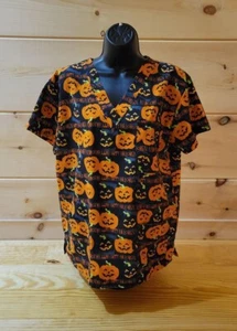 Halloween Scrubs Womens Jack O Lanterns Pumpkins Spider Webs Trick Treat Large - Picture 1 of 10